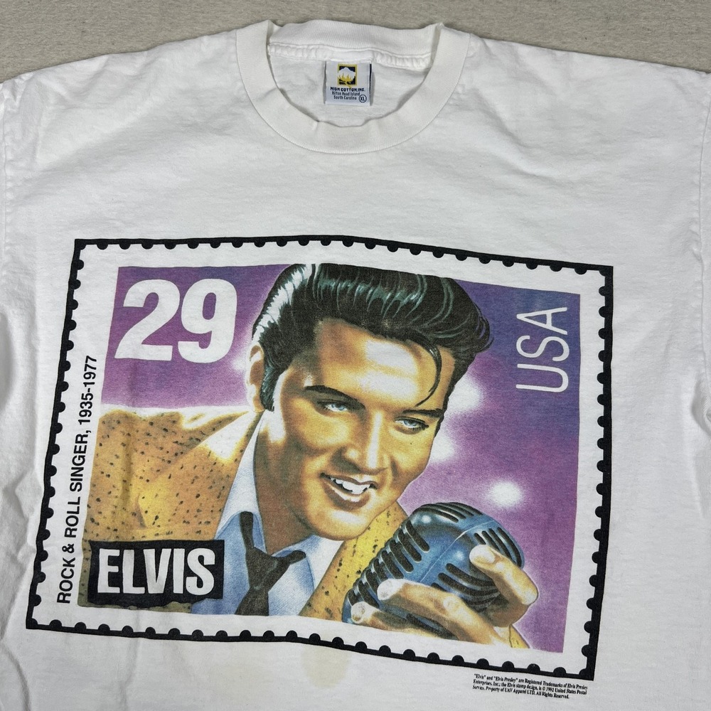 Vintage Elvis Presley Stamp Shirt Mens XL White High Cotton USA 90s Graphic Tee
